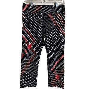 Tommy Hilfiger Sport Womens Large Black White Red‎ Geometric Capri Leggings